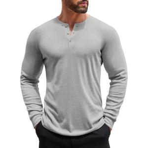 imageCOOFANDY Mens Henley Shirts Long Sleeve Button TShirt Lightweight Fashion Casual Pullover ShirtHeather Grey