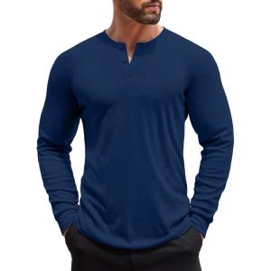 imageCOOFANDY Mens Henley Shirts Long Sleeve Button TShirt Lightweight Fashion Casual Pullover ShirtNavy Blue