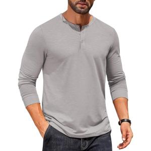 imageCOOFANDY Mens Henley Shirts Long Sleeve Button TShirtLight Grey