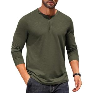 imageCOOFANDY Mens Henley Shirts Long Sleeve Button TShirtOlive Green