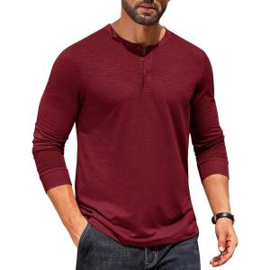 imageCOOFANDY Mens Henley Shirts Long Sleeve Button TShirtWine Red
