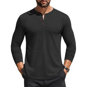 imageCOOFANDY Mens Henley Shirts Long Sleeve Casual Button Shirts Fashion Lightweight Pullover ShirtsAll Black