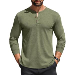 imageCOOFANDY Mens Henley Shirts Long Sleeve Casual Button Shirts Fashion Lightweight Pullover ShirtsArmy Green