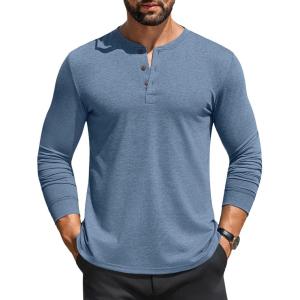 imageCOOFANDY Mens Henley Shirts Long Sleeve Casual Button Shirts Fashion Lightweight Pullover ShirtsDenim Blue