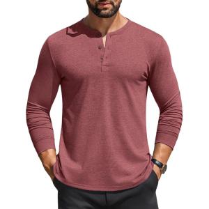 imageCOOFANDY Mens Henley Shirts Long Sleeve Casual Button Shirts Fashion Lightweight Pullover ShirtsWine Red