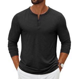 imageCOOFANDY Mens Henley Shirts Long Sleeve Casual Pullover TShirt Fashion Basic Button ShirtstAblack