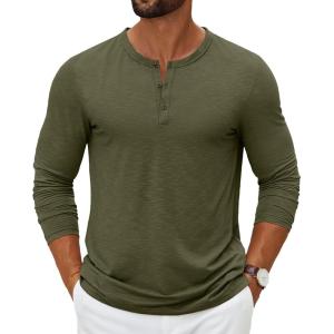 imageCOOFANDY Mens Henley Shirts Long Sleeve Casual Pullover TShirt Fashion Basic Button ShirtstArmy Green