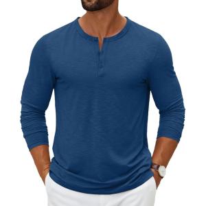 imageCOOFANDY Mens Henley Shirts Long Sleeve Casual Pullover TShirt Fashion Basic Button ShirtstDark Blue