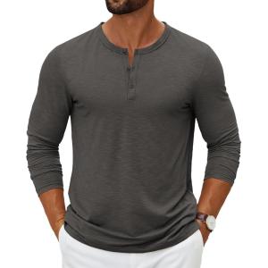 imageCOOFANDY Mens Henley Shirts Long Sleeve Casual Pullover TShirt Fashion Basic Button ShirtstDark Grey