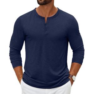 imageCOOFANDY Mens Henley Shirts Long Sleeve Casual Pullover TShirt Fashion Basic Button ShirtstNavy Blue
