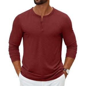 imageCOOFANDY Mens Henley Shirts Long Sleeve Casual Pullover TShirt Fashion Basic Button ShirtstWine Red