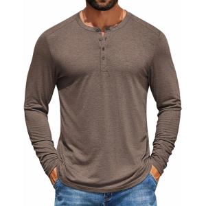 imageCOOFANDY Mens Henley Shirts Long Sleeve TShirt Lightweight Fashion Casual Pullover Tee ShirtBrown