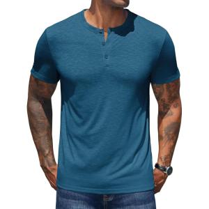 imageCOOFANDY Mens Henley Shirts Short Sleeve Casual Basic Henley Tee Summer Button Lightweight Stretch T ShirtsDark Blue