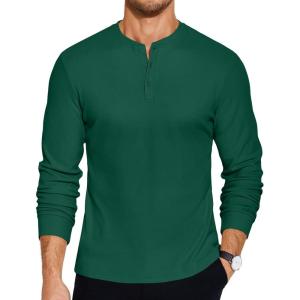 imageCOOFANDY Mens Henley TShirts Long Sleeve Pullover Shirt Casual Heavyweight Button Shirts Basic TeesDark Green