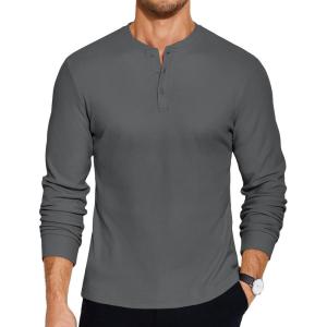 imageCOOFANDY Mens Henley TShirts Long Sleeve Pullover Shirt Casual Heavyweight Button Shirts Basic TeesDark Grey