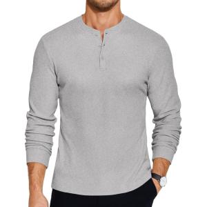 imageCOOFANDY Mens Henley TShirts Long Sleeve Pullover Shirt Casual Heavyweight Button Shirts Basic TeesGrey