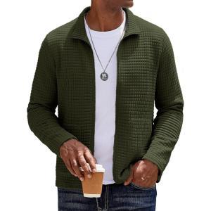 imageCOOFANDY Mens Lightweight Varsity Jacket Casual Bomber Jackets Waffle Zip Up Coat with PocketArmy Green