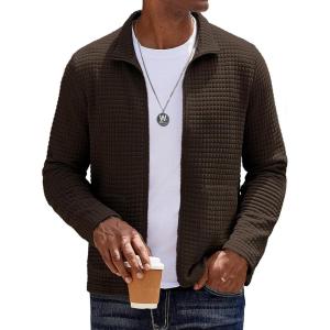 imageCOOFANDY Mens Lightweight Varsity Jacket Casual Bomber Jackets Waffle Zip Up Coat with PocketBrown