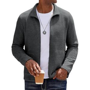 imageCOOFANDY Mens Lightweight Varsity Jacket Casual Bomber Jackets Waffle Zip Up Coat with PocketDark Grey