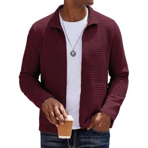 imageCOOFANDY Mens Lightweight Varsity Jacket Casual Bomber Jackets Waffle Zip Up Coat with PocketDark Red