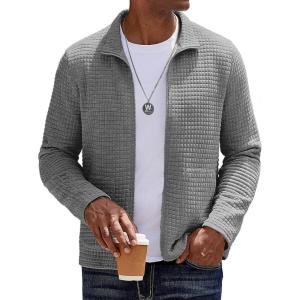 imageCOOFANDY Mens Lightweight Varsity Jacket Casual Bomber Jackets Waffle Zip Up Coat with PocketLight Grey