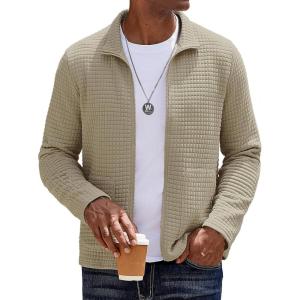 imageCOOFANDY Mens Lightweight Varsity Jacket Casual Bomber Jackets Waffle Zip Up Coat with PocketMoon Grey