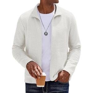 imageCOOFANDY Mens Lightweight Varsity Jacket Casual Bomber Jackets Waffle Zip Up Coat with PocketWhite