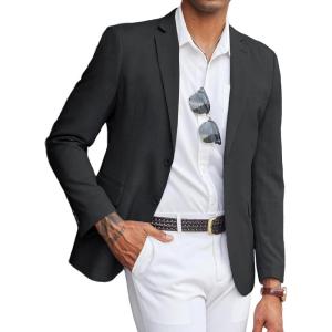 imageCOOFANDY Mens Linen Casual Blazer Slim Fit Sport Coat Two Button Summer Suit Jacket Lightweight Business Sport JacketBlack