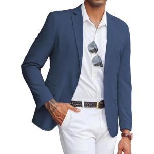 imageCOOFANDY Mens Linen Casual Blazer Slim Fit Sport Coat Two Button Summer Suit Jacket Lightweight Business Sport JacketBlue