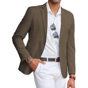 imageCOOFANDY Mens Linen Casual Blazer Slim Fit Sport Coat Two Button Summer Suit Jacket Lightweight Business Sport JacketBrown