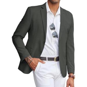 imageCOOFANDY Mens Linen Casual Blazer Slim Fit Sport Coat Two Button Summer Suit Jacket Lightweight Business Sport JacketDark Grey