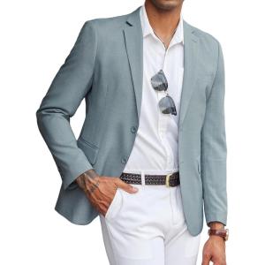 imageCOOFANDY Mens Linen Casual Blazer Slim Fit Sport Coat Two Button Summer Suit Jacket Lightweight Business Sport JacketDusty Blue