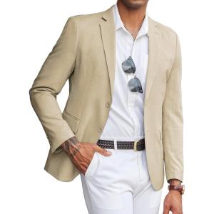imageCOOFANDY Mens Linen Casual Blazer Slim Fit Sport Coat Two Button Summer Suit Jacket Lightweight Business Sport JacketKhaki