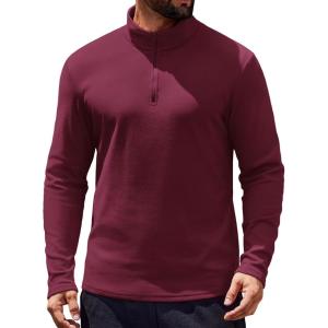 imageCOOFANDY Mens Long Sleeve Athletic Shirts 14 Pullover Zip T ShirtsDark Red