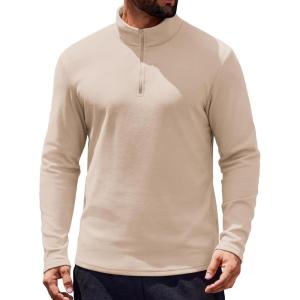 imageCOOFANDY Mens Long Sleeve Athletic Shirts 14 Pullover Zip T ShirtsKhaki