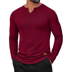 imageCOOFANDY Mens Long Sleeve Muscle T Shirts Casual VNeck Slim Fit Longline Ribbed Tee Stretch Gym Workout ShirtsWine Red