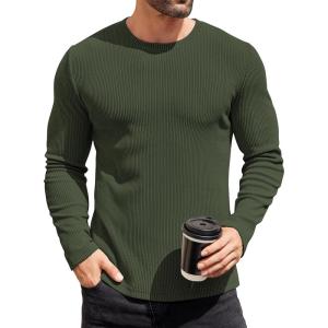 imageCOOFANDY Mens Long Sleeve Shirts Thermal TShirt Slim Fit Crewneck Sweater Knitted Pullover ShirtArmy Green