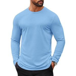 imageCOOFANDY Mens Long Sleeve T Shirts Casual Crew Neck Tee Shirts Lightweight Soft Pullover TopsLight Blue