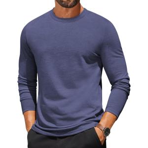 imageCOOFANDY Mens Long Sleeve T Shirts Crew Neck Casual Basic Tee Shirt Lightweight Pullover Shirts1 Packnavy Blue