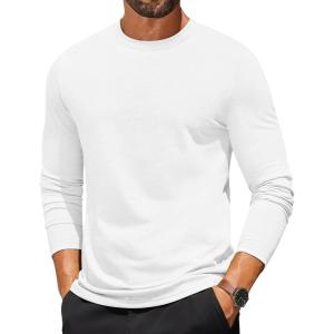 imageCOOFANDY Mens Long Sleeve T Shirts Crew Neck Casual Basic Tee Shirt Lightweight Pullover Shirts1 Packwhite
