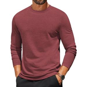 imageCOOFANDY Mens Long Sleeve T Shirts Crew Neck Casual Basic Tee Shirt Lightweight Pullover Shirts1 Packwine Red