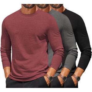 imageCOOFANDY Mens Long Sleeve T Shirts Crew Neck Casual Basic Tee Shirt Lightweight Pullover Shirts3 PackblackDark GrayWine Red
