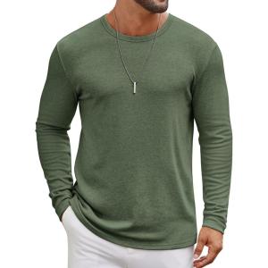 imageCOOFANDY Mens Long Sleeve Tee Shirts Crew Neck T Shirt Solid Casual Basic Tees Soft Stretch TShirtsArmy Green