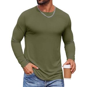 imageCOOFANDY Mens Long Sleeve Tee Shirts Crew Neck TShirt Casual Pullover Basic Tees Soft Stretch TshirtsArmy Green