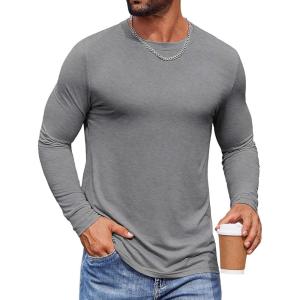 imageCOOFANDY Mens Long Sleeve Tee Shirts Crew Neck TShirt Casual Pullover Basic Tees Soft Stretch TshirtsAthletic Heather