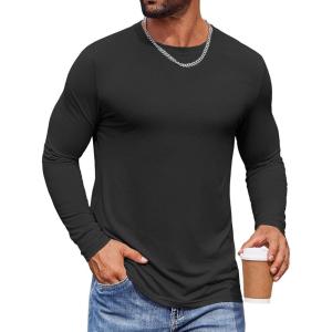 imageCOOFANDY Mens Long Sleeve Tee Shirts Crew Neck TShirt Casual Pullover Basic Tees Soft Stretch TshirtsBlack