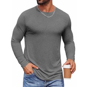 imageCOOFANDY Mens Long Sleeve Tee Shirts Crew Neck TShirt Casual Pullover Basic Tees Soft Stretch TshirtsBlack Heather