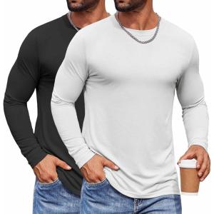 imageCOOFANDY Mens Long Sleeve Tee Shirts Crew Neck TShirt Casual Pullover Basic Tees Soft Stretch TshirtsBlackwhite