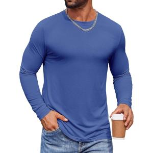 imageCOOFANDY Mens Long Sleeve Tee Shirts Crew Neck TShirt Casual Pullover Basic Tees Soft Stretch TshirtsBlue