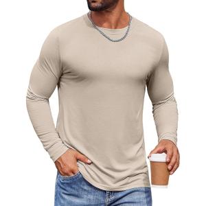 imageCOOFANDY Mens Long Sleeve Tee Shirts Crew Neck TShirt Casual Pullover Basic Tees Soft Stretch TshirtsLight Apricot
